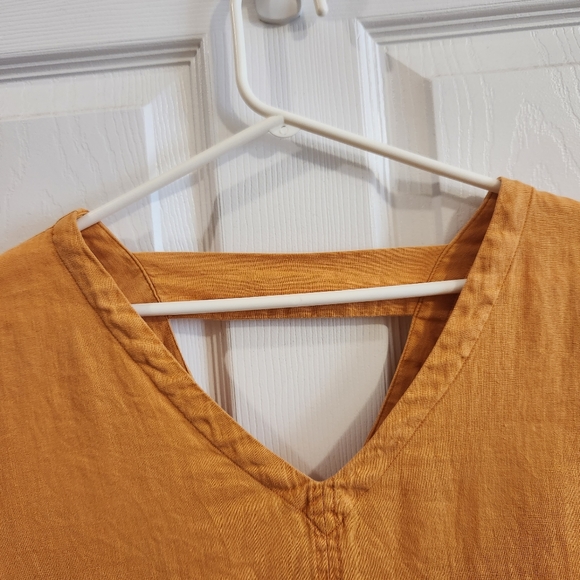 C&C California linen yellow orange short sleeve v-neck strappy tee blouse small - Picture 8 of 10